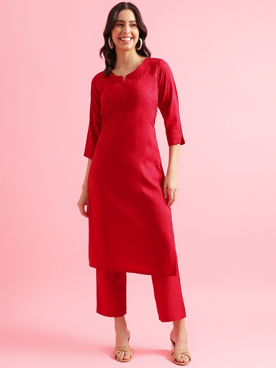 

Saanjh Magenta Striped Straight Kurta with Trousers