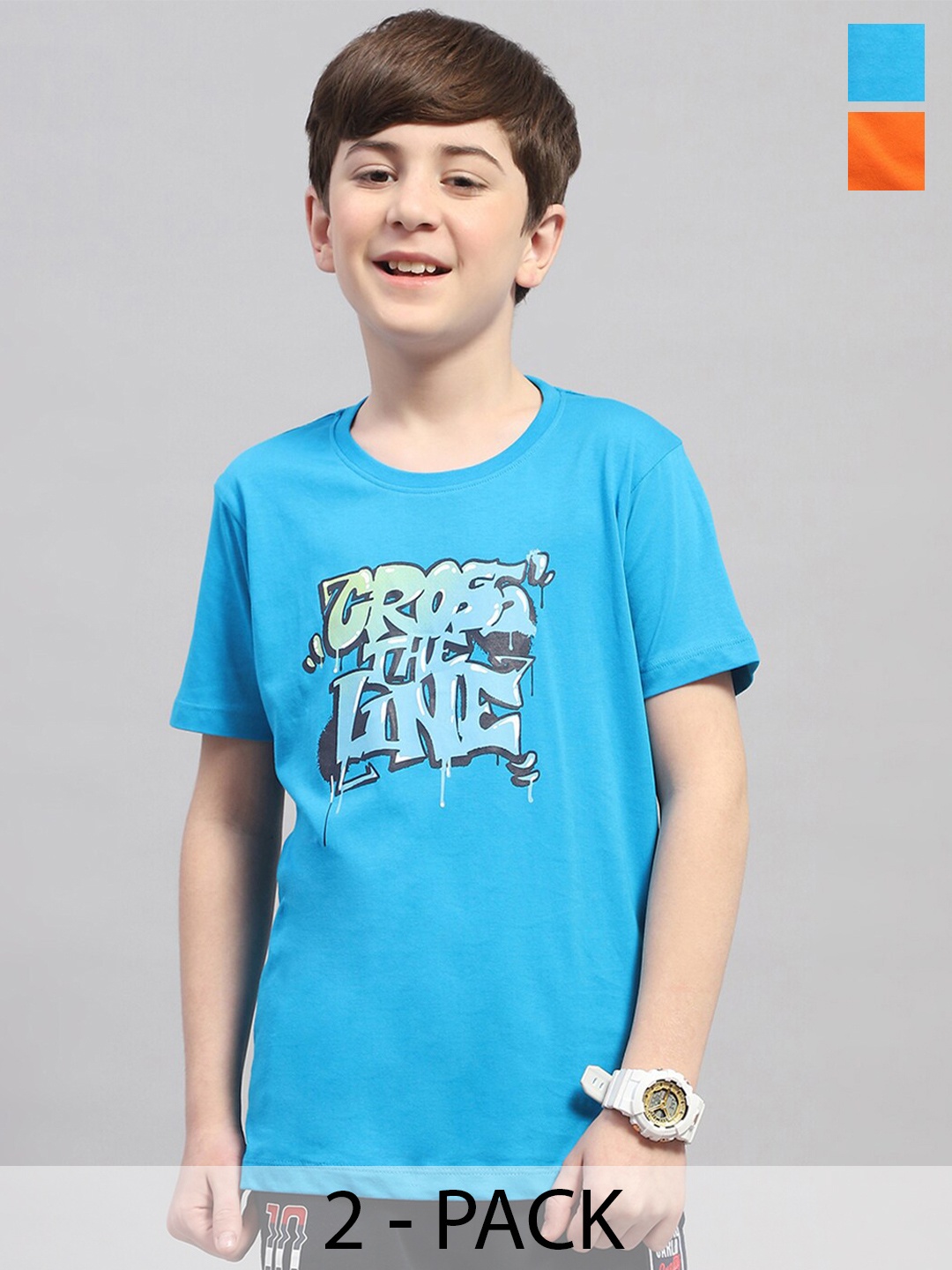 

Monte Carlo Boys Selection of 2 Graphic Printed Pure Cotton T-shirt, Orange