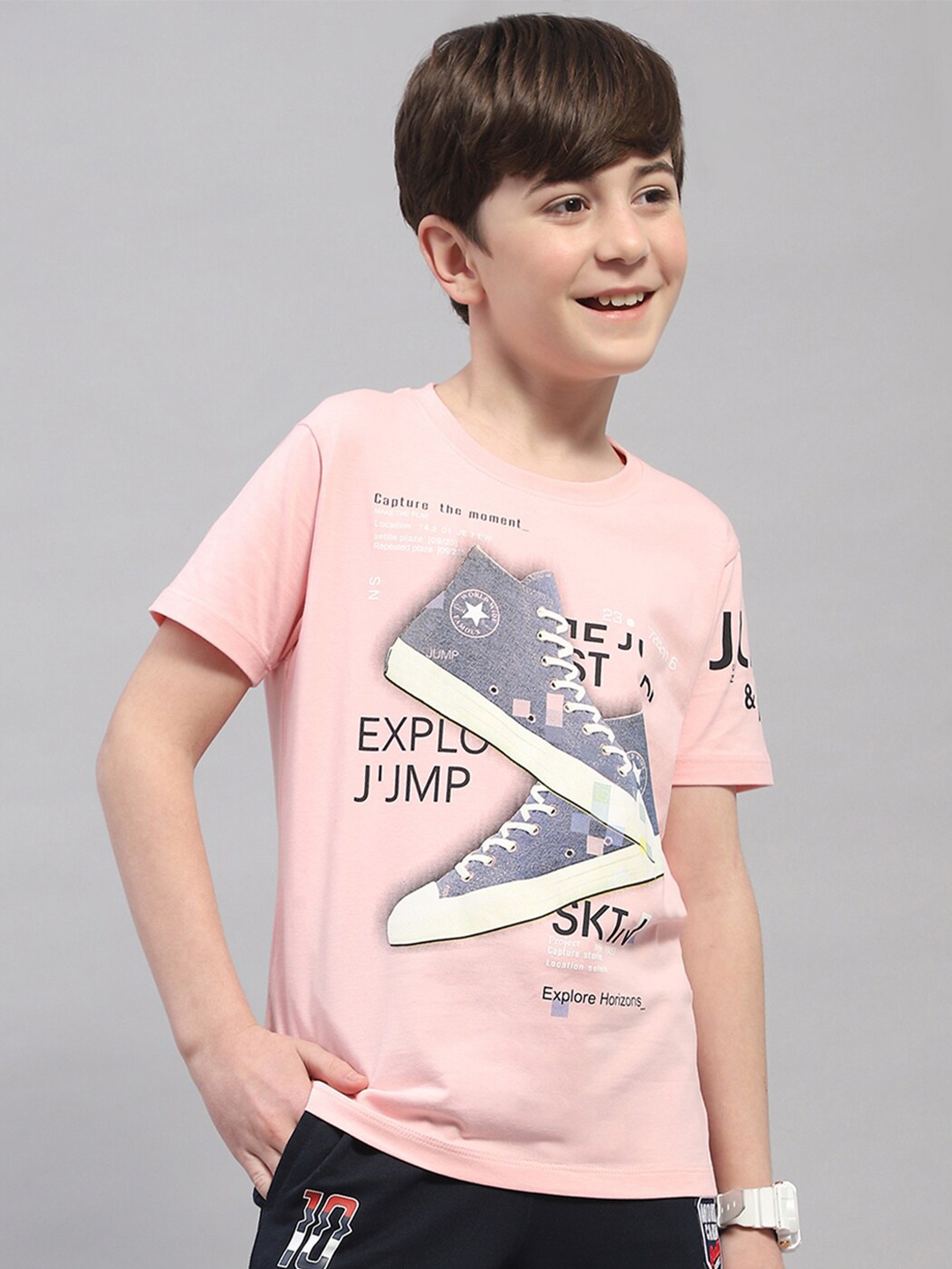

Monte Carlo Boys Round Neck Short Sleeves Graphic Printed T-shirt, Pink