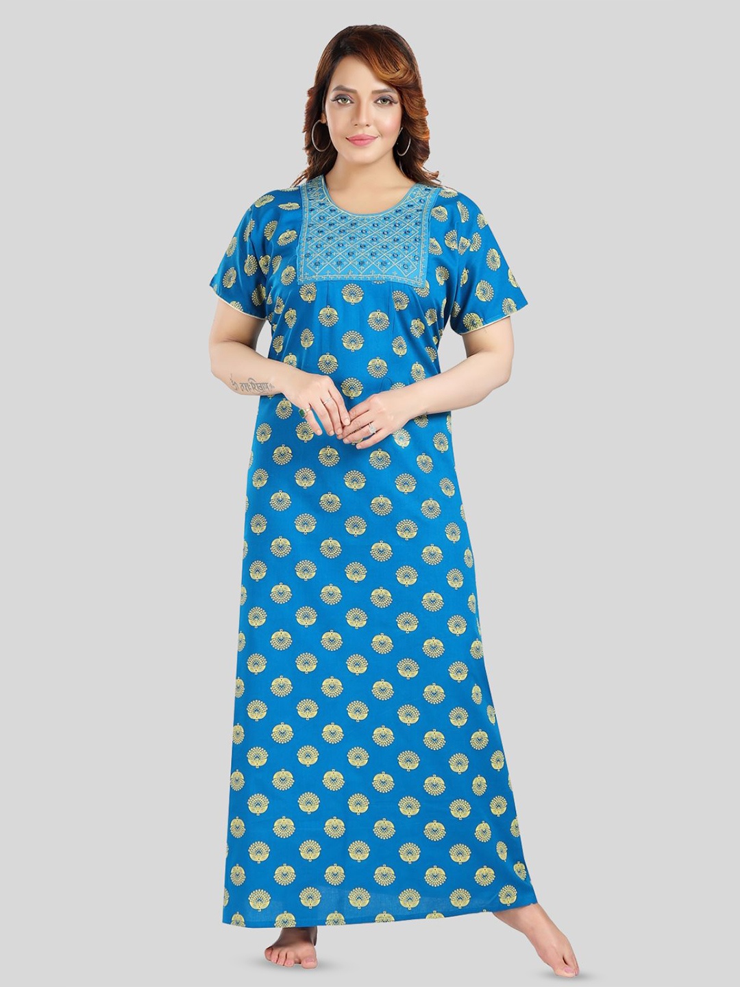 

Fabme Floral Printed Maxi Nightdress, Blue