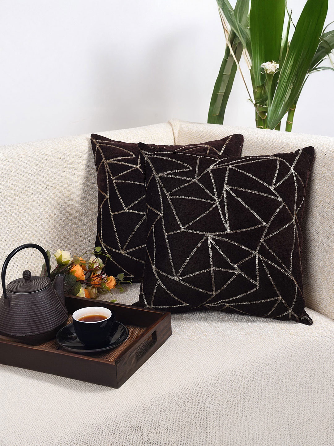 

Decoghar Brown Embroidered 2 Pieces Square Cushion Covers