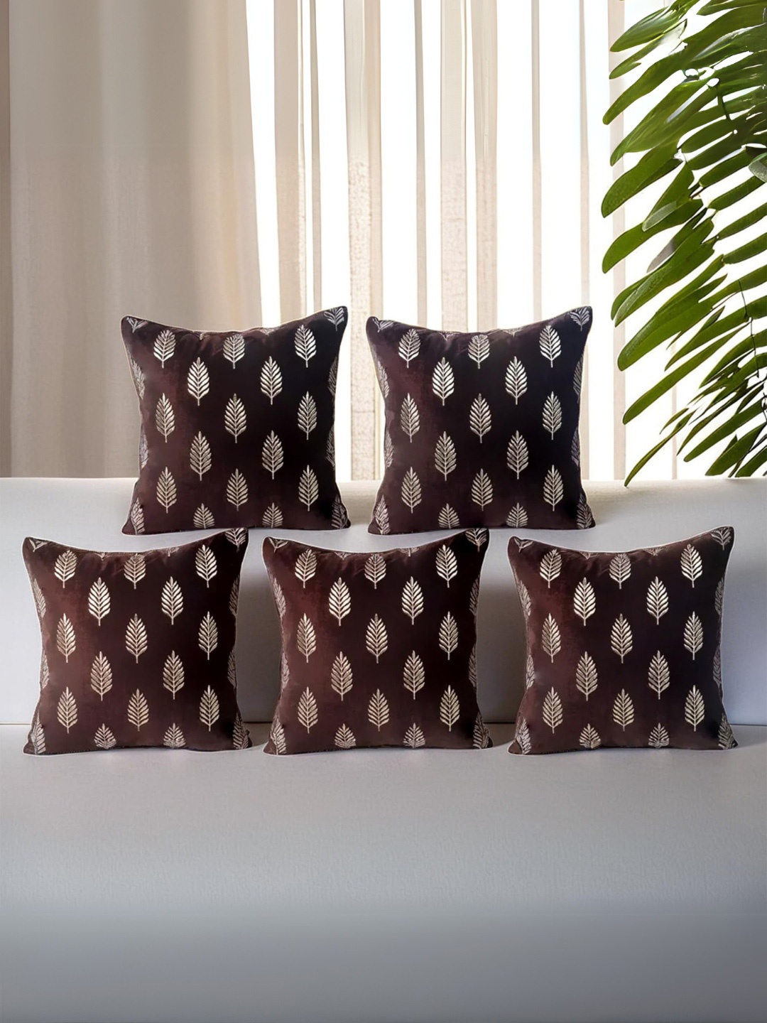 

Decoghar Brown Ethnic Embroidered 5 Pieces Square Cushion Covers