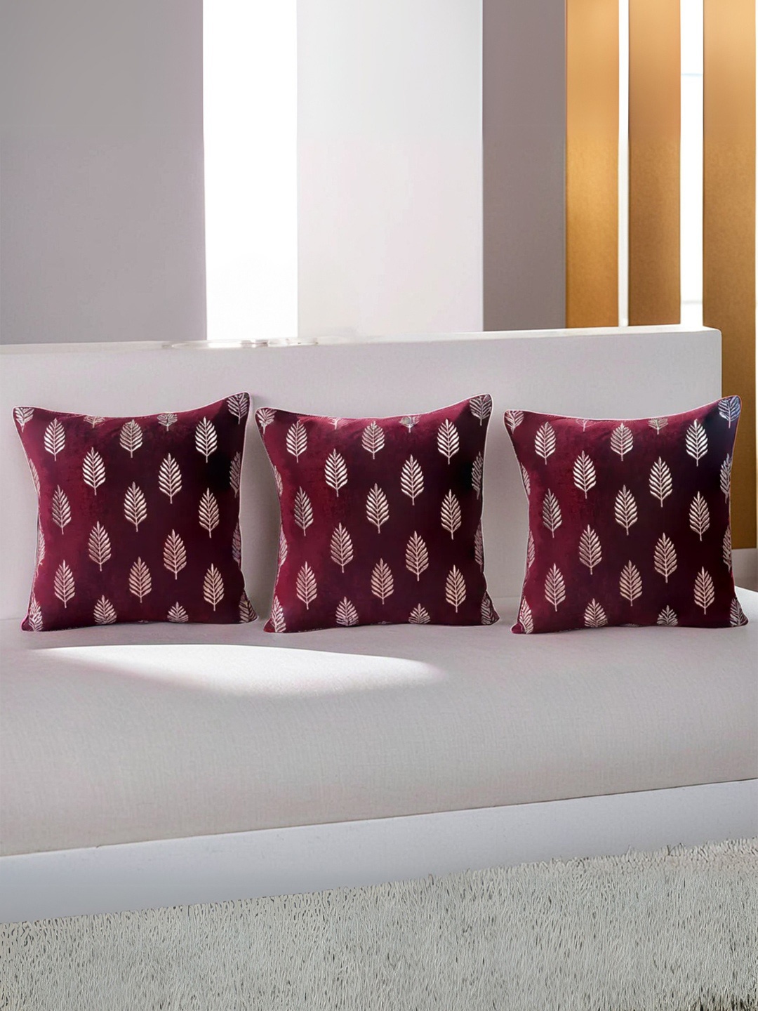 

Decoghar Wine Ethnic Embroidered 3 Pieces Square Cushion Covers, Burgundy