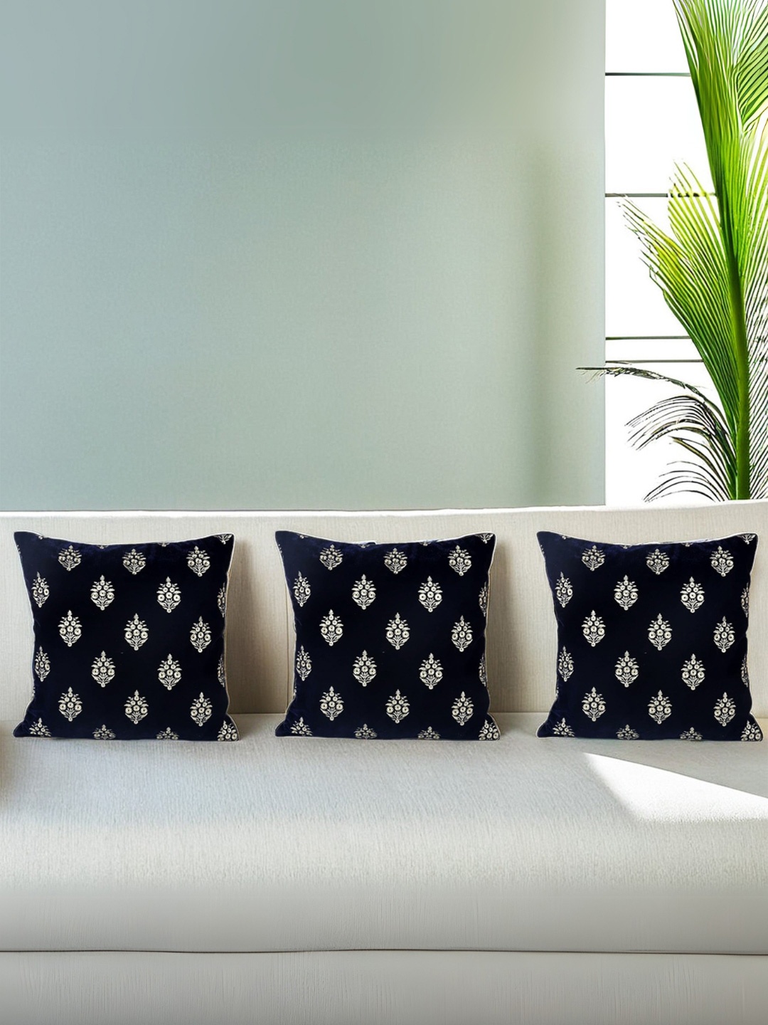 

Decoghar Navy Blue Floral 2 Pieces Square Cushion Covers