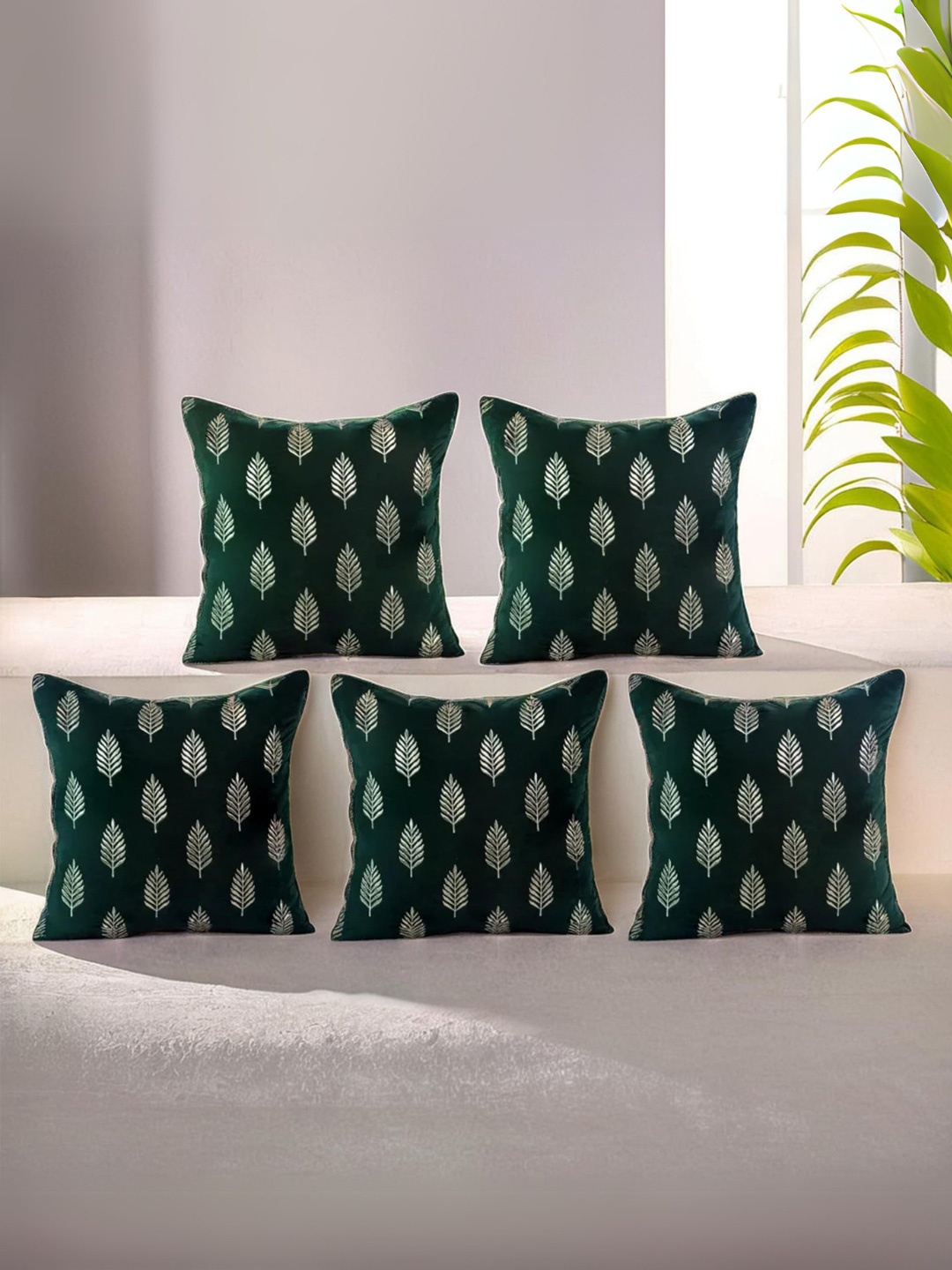 

Decoghar Green Ethnic Embroidered 5 Pieces Square Cushion Covers