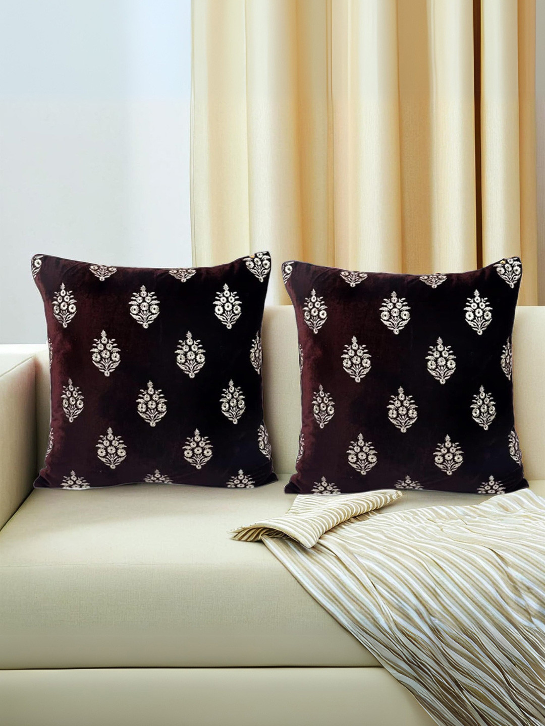 

Decoghar Brown Ethnic Embroidered 2 Pieces Square Cushion Covers