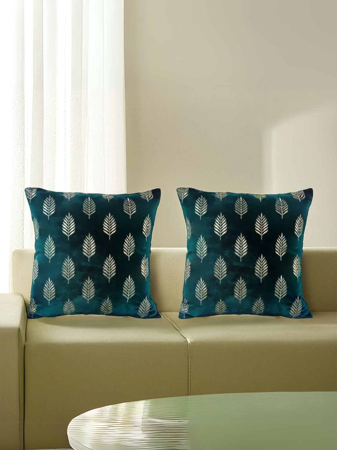 

Decoghar Turquoise Ethnic Embroidered 2 Pieces Square Cushion Covers, Turquoise blue