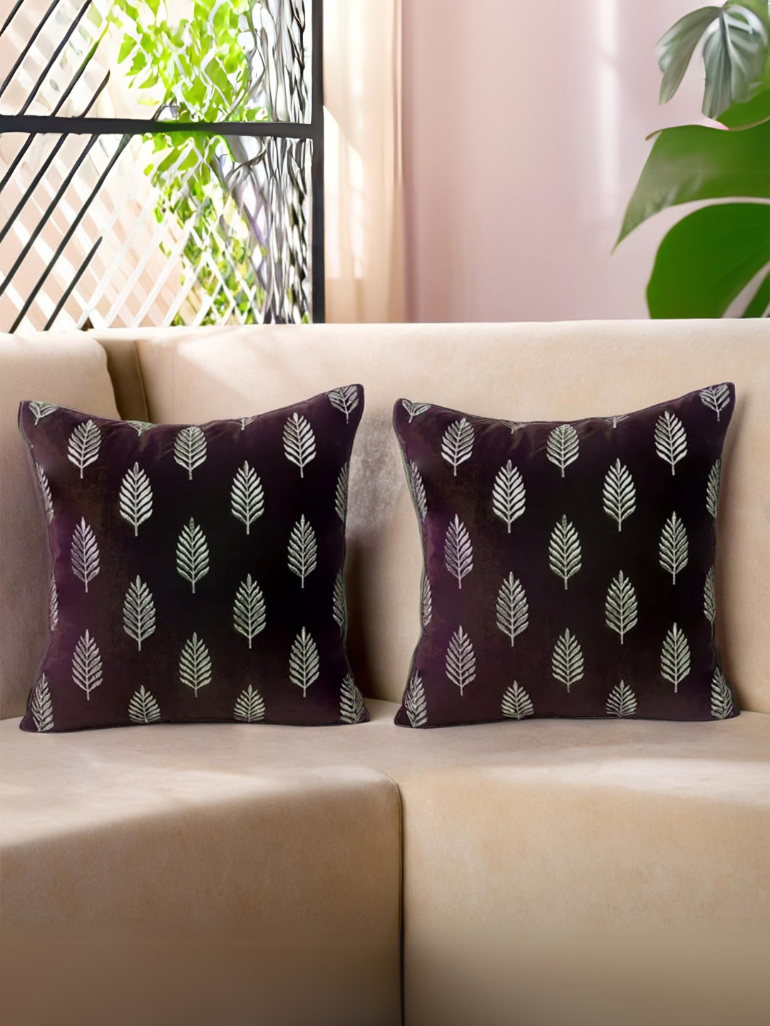 

Decoghar Brown Ethnic Embroidered 2 Pieces Square Cushion Covers