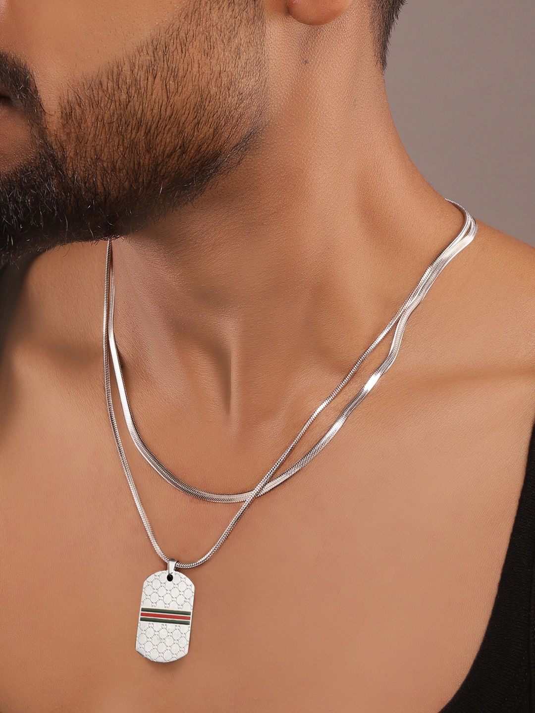 

Roadster Men Silver-Plated Geometric Pendants with Chains