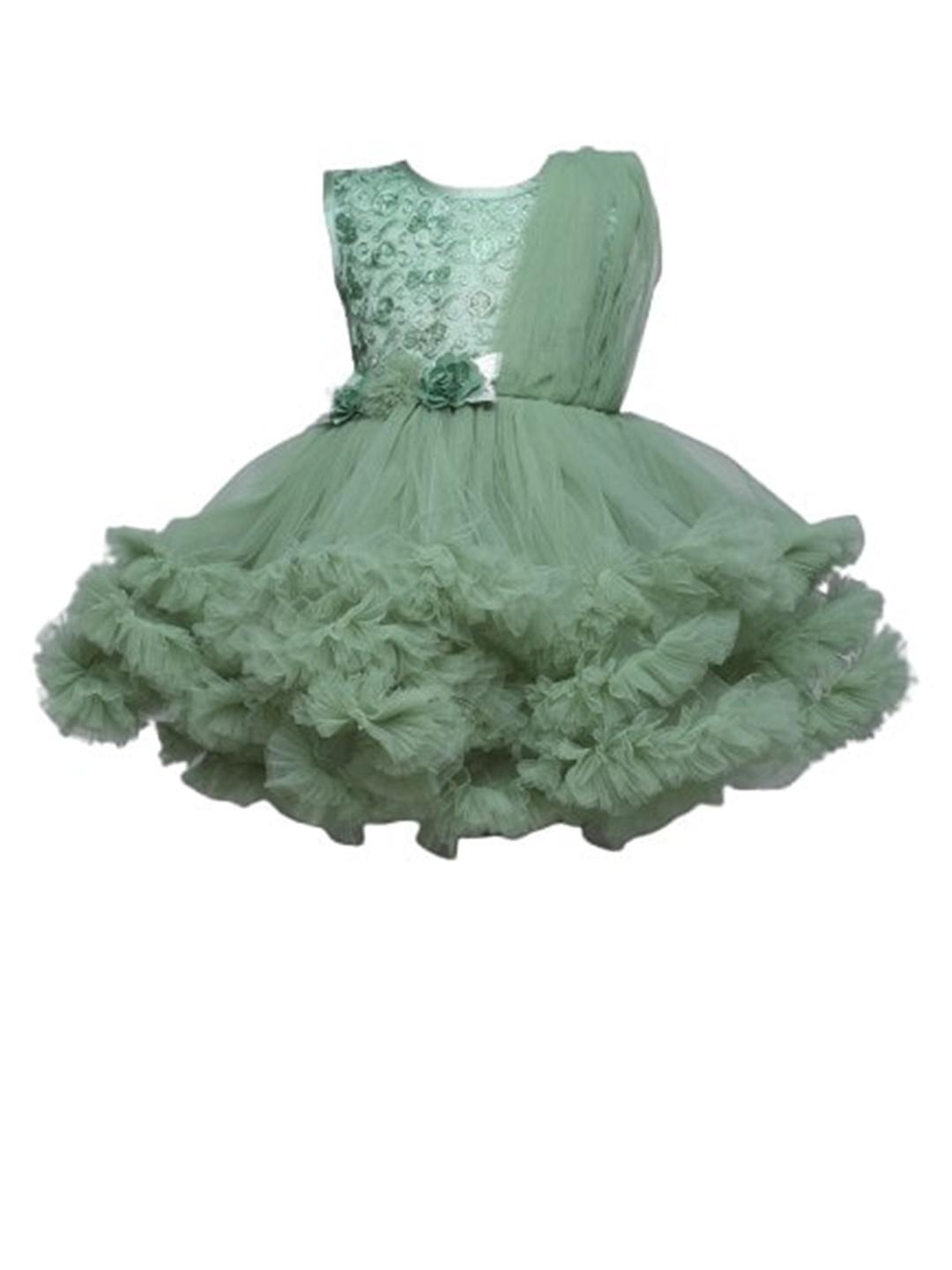 

The Magic Wand Girls Self Design Applique & Pleated Tulle Fit & Flare Dress, Green