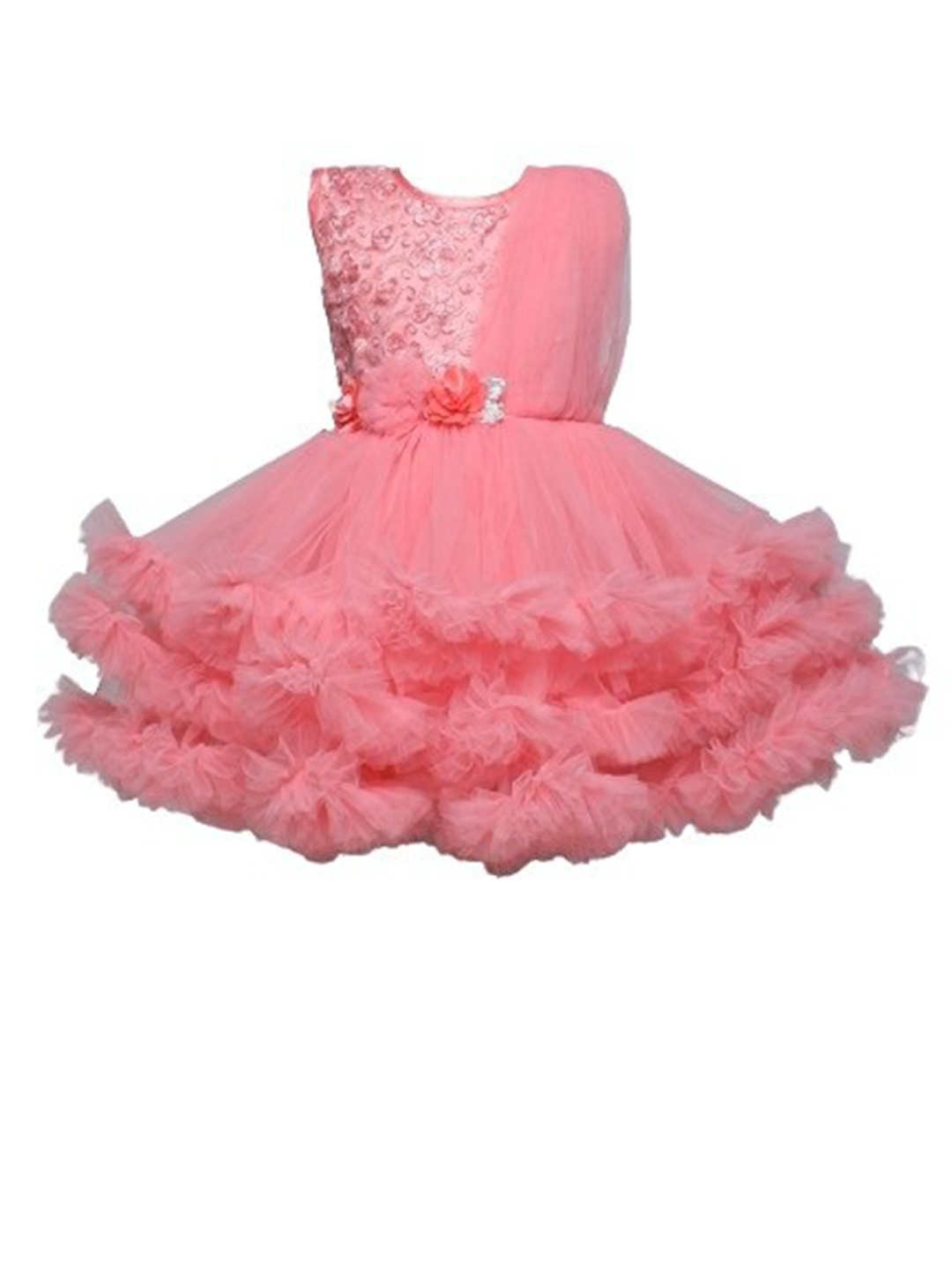 

The Magic Wand Girls Self Design Applique & Pleated Tulle Fit & Flare Dress, Peach