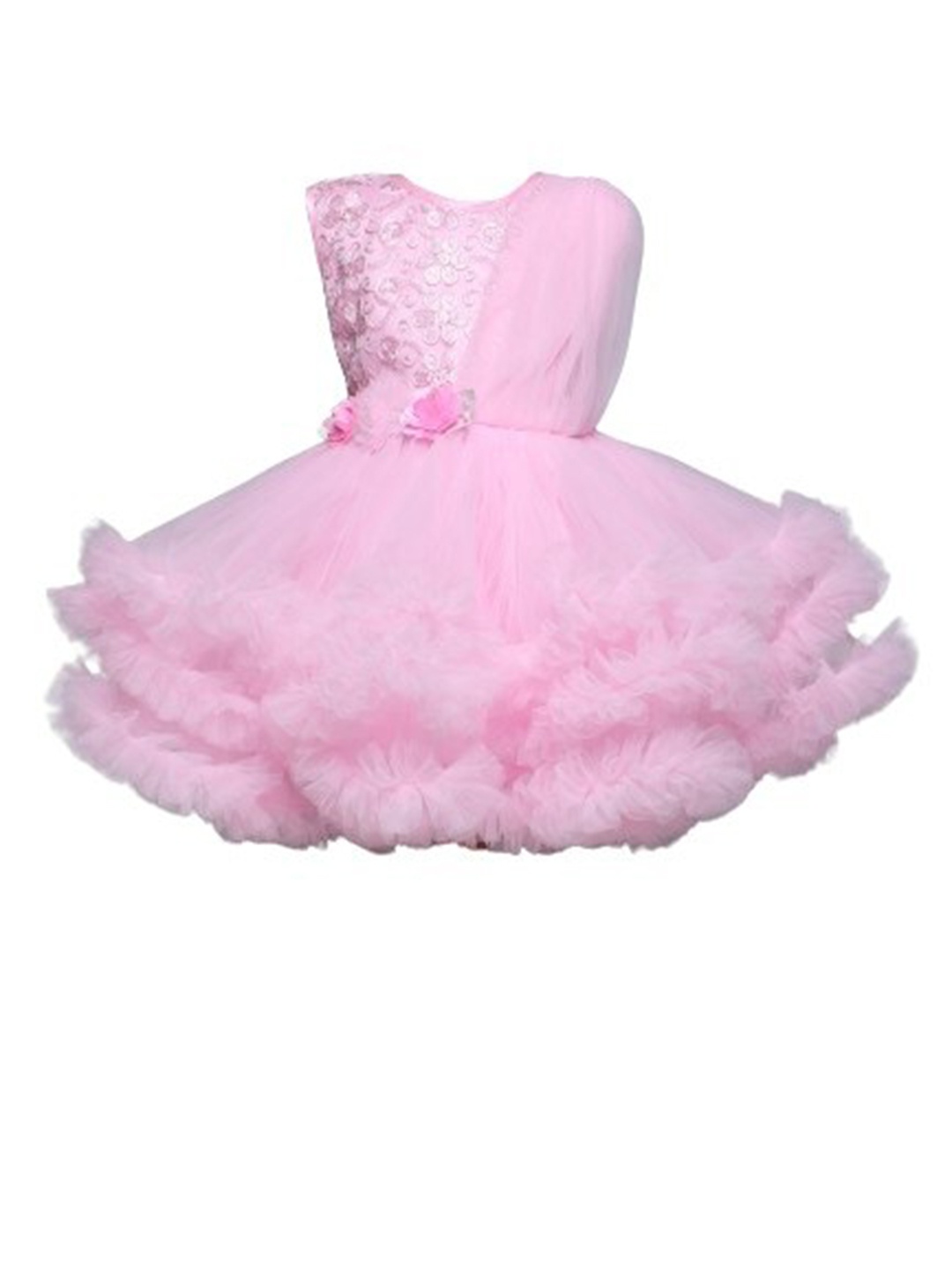 

The Magic Wand Girls Self Design Applique & Pleated Tulle Fit & Flare Dress, Pink