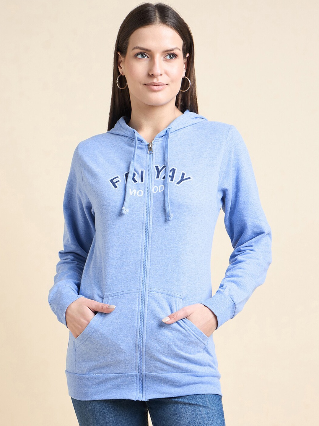 

ETC Blue Full Sleeves Printed Hooded Sweatshirt