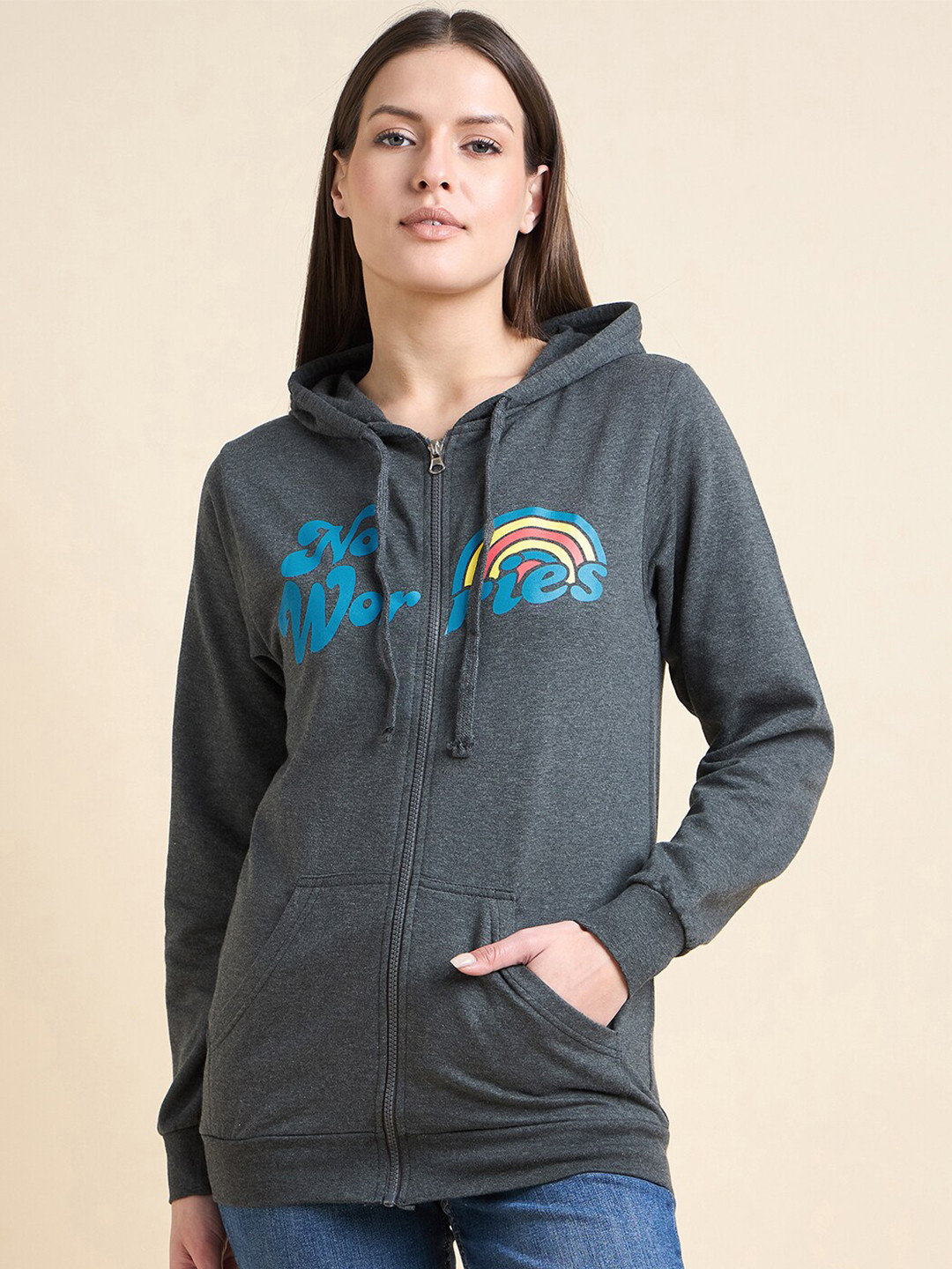 

ETC Grey Printed Hooded Sweatshirt