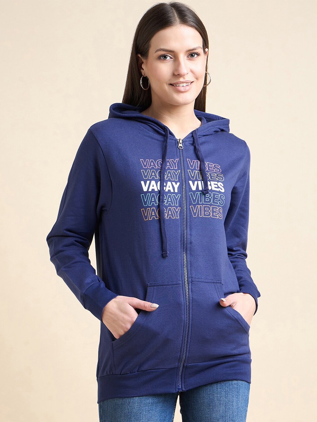 

ETC Navy Blue Printed Hooded Sweatshirt