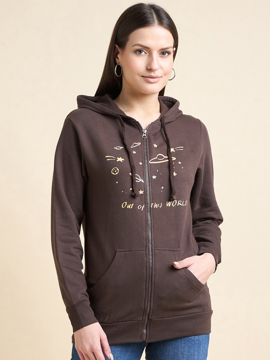 

ETC Brown Printed Hooded Sweatshirt