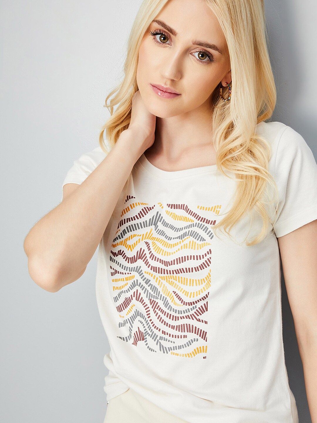 max Round Neck Typography Printed Cotton T-shirt, Beige