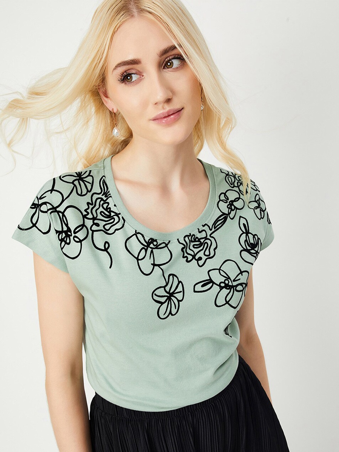 

max Round Neck Printed Short Sleeves Cotton T-shirt, Green