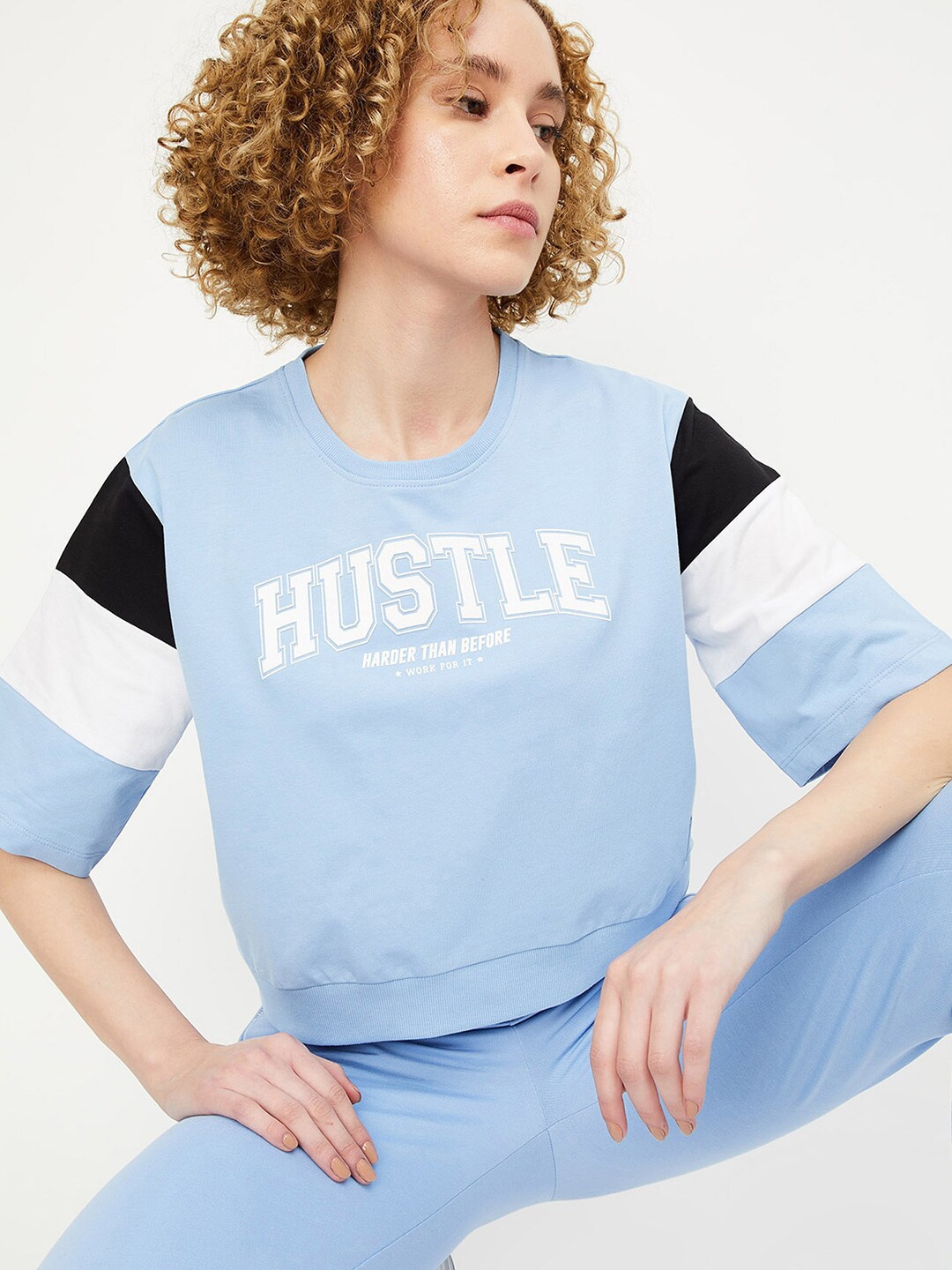max Round Neck Typography Printed Cotton T-shirt, Blue