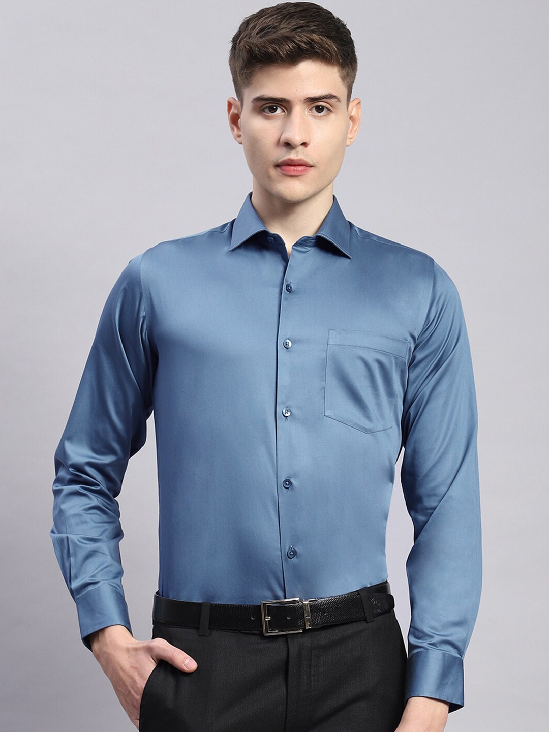 

Monte Carlo Classic Spread Collar Opaque Cotton Casual Shirt, Teal