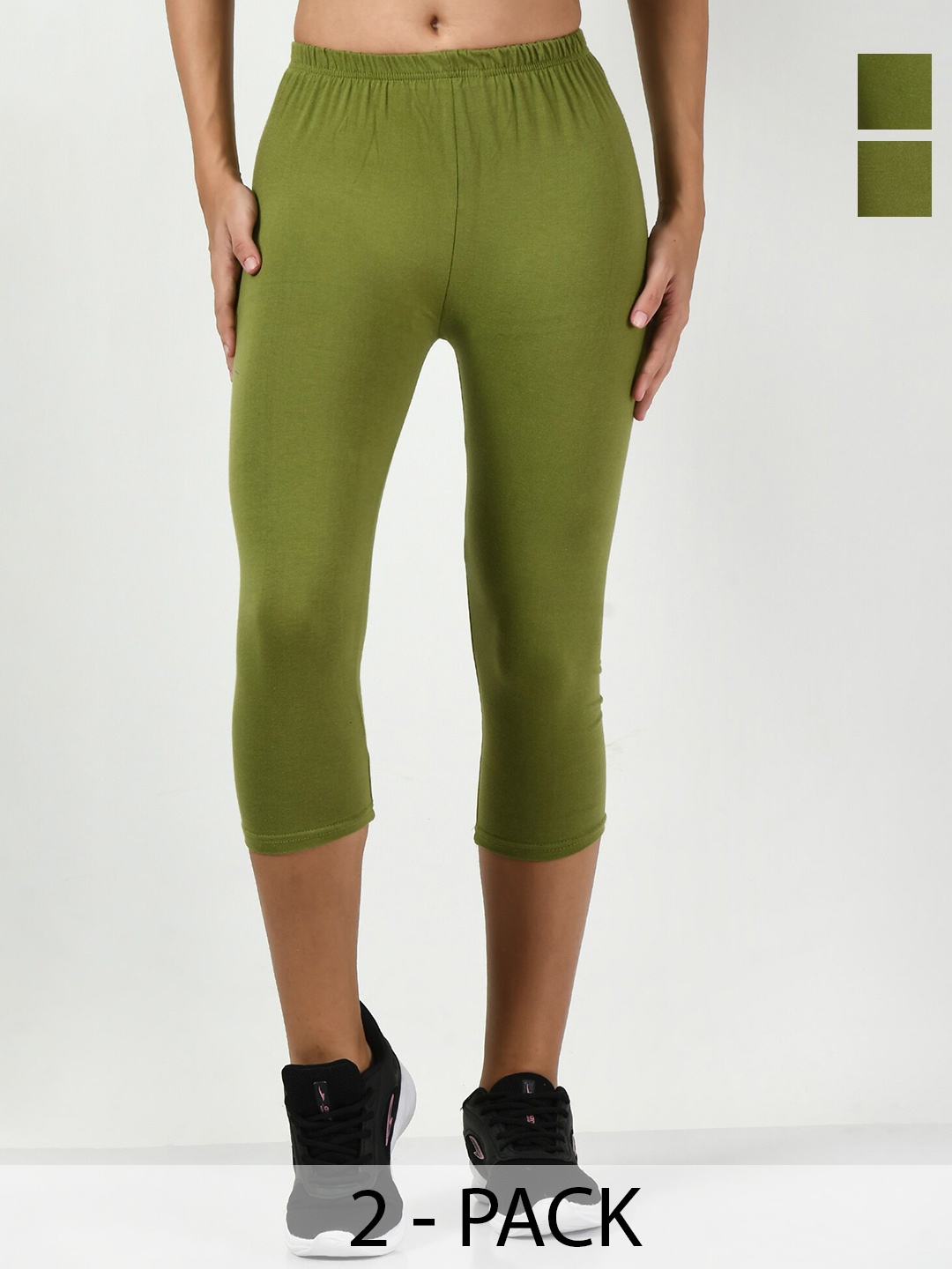 

BAESD Pack Of 2 Slim Fit High-Rise Capris, Olive