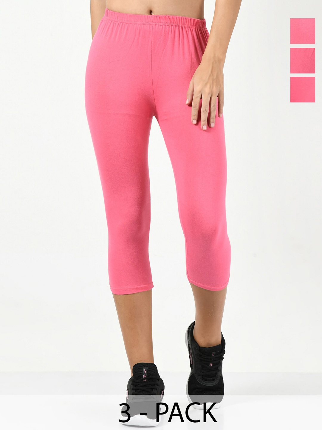 

BAESD Pack Of 3 Slim Fit High-Rise Capris, Pink