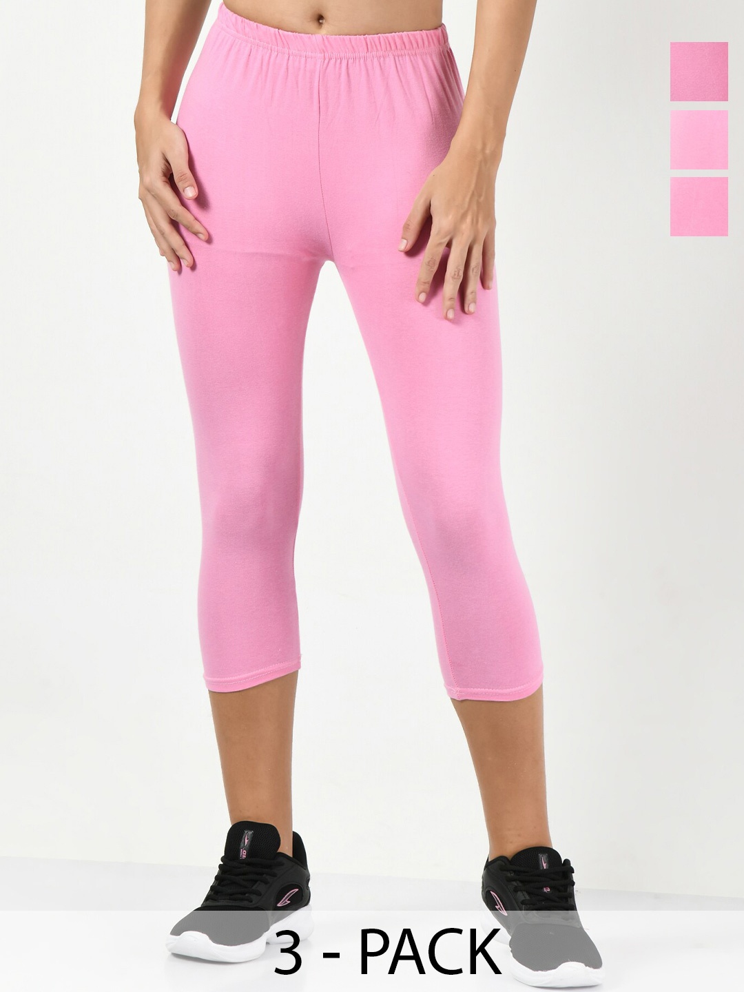 

BAESD Pack Of 3 Slim Fit High-Rise Capris, Pink