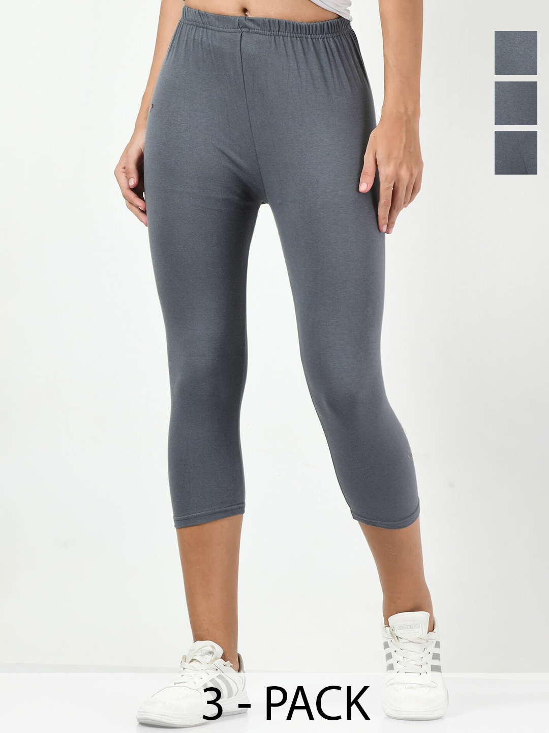 

BAESD Pack Of 3 Slim Fit High-Rise Capris, Grey