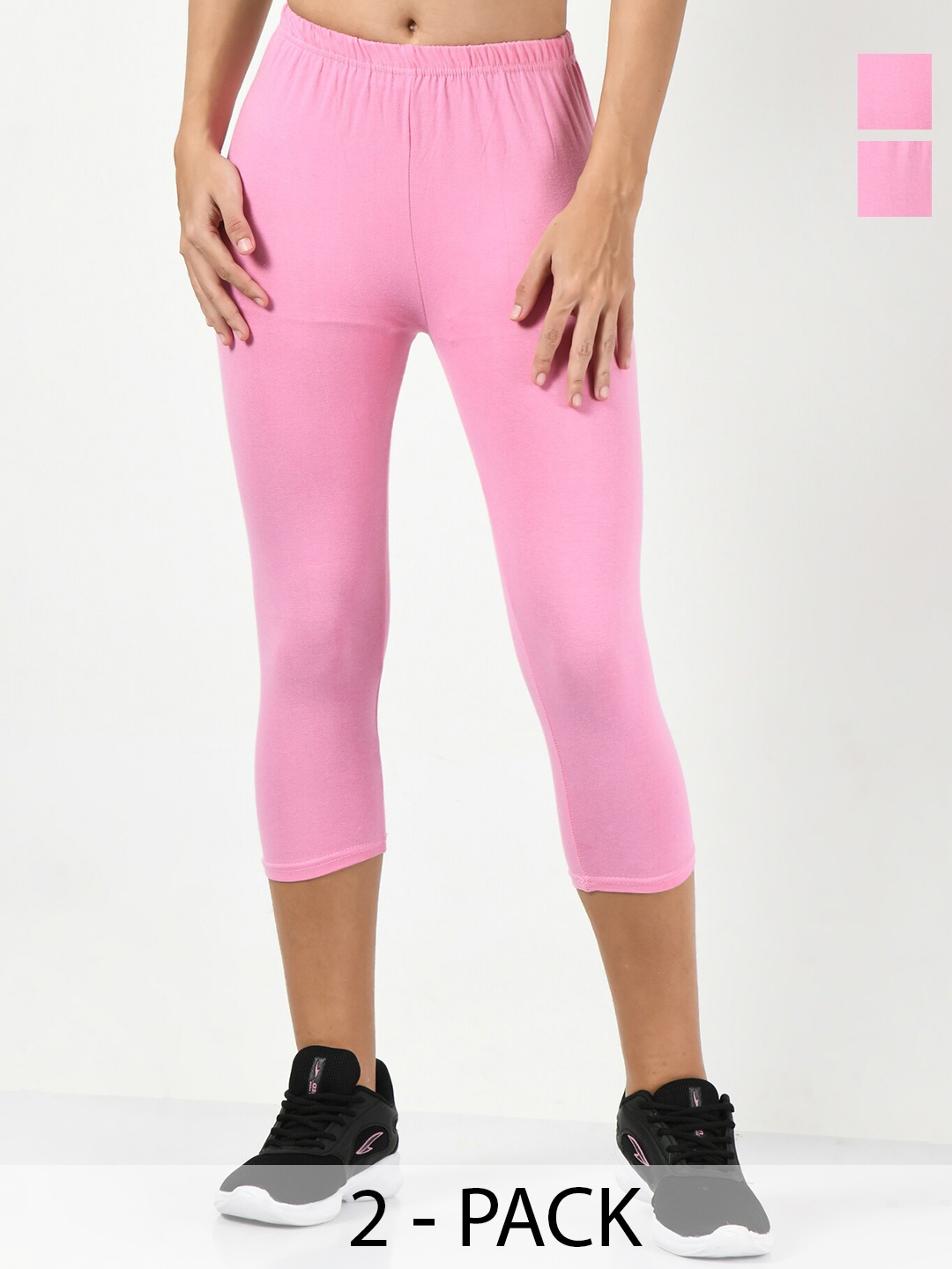 

BAESD Pack Of 2 Slim Fit High-Rise Capris, Pink