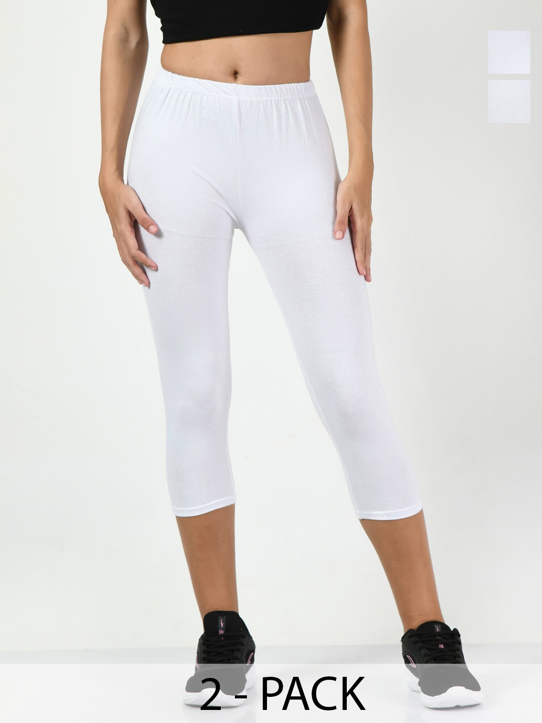 

BAESD Pack Of 2 Slim Fit High-Rise Capris, White
