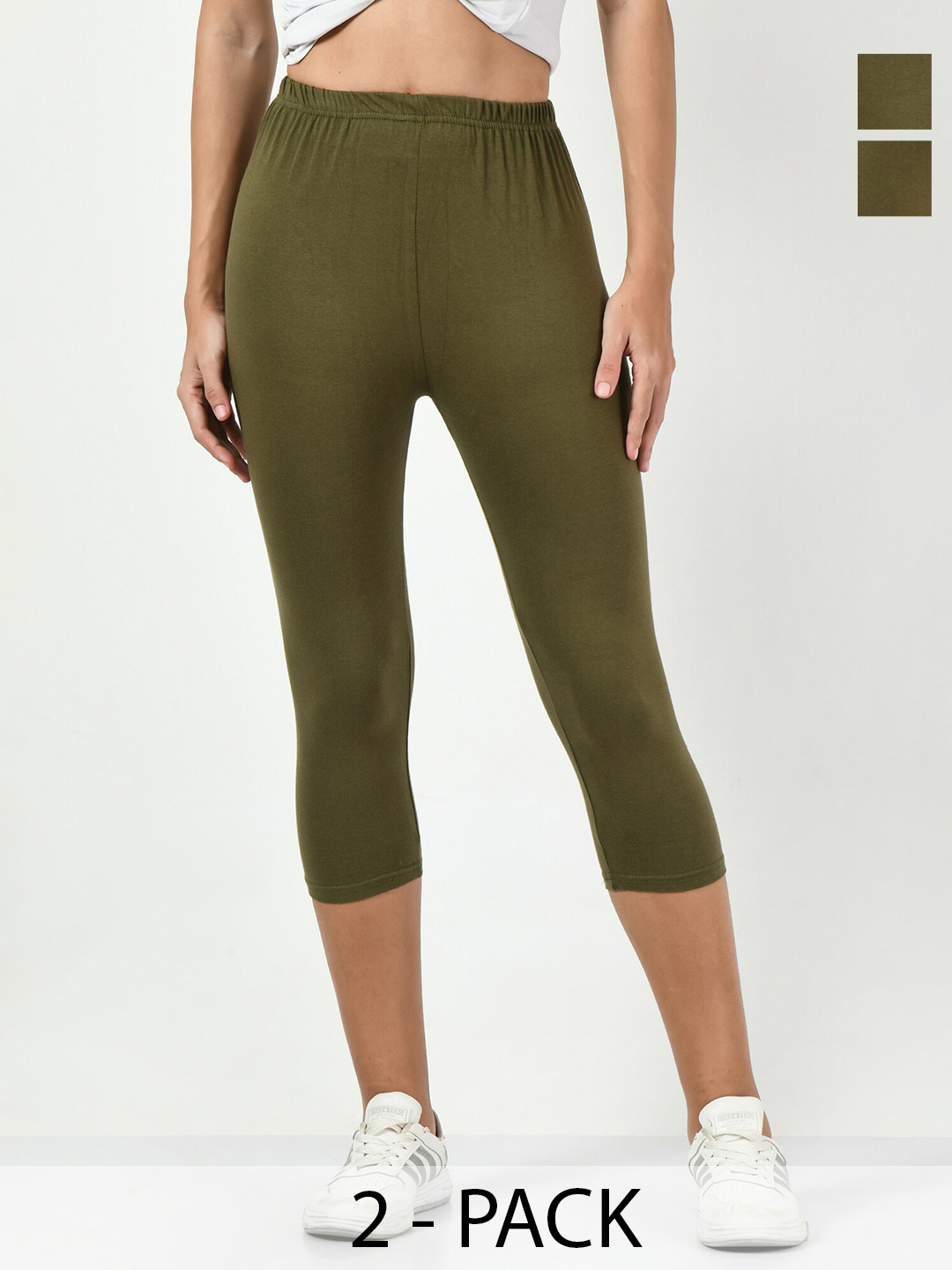 

BAESD Pack Of 2 Slim Fit High-Rise Capris, Olive