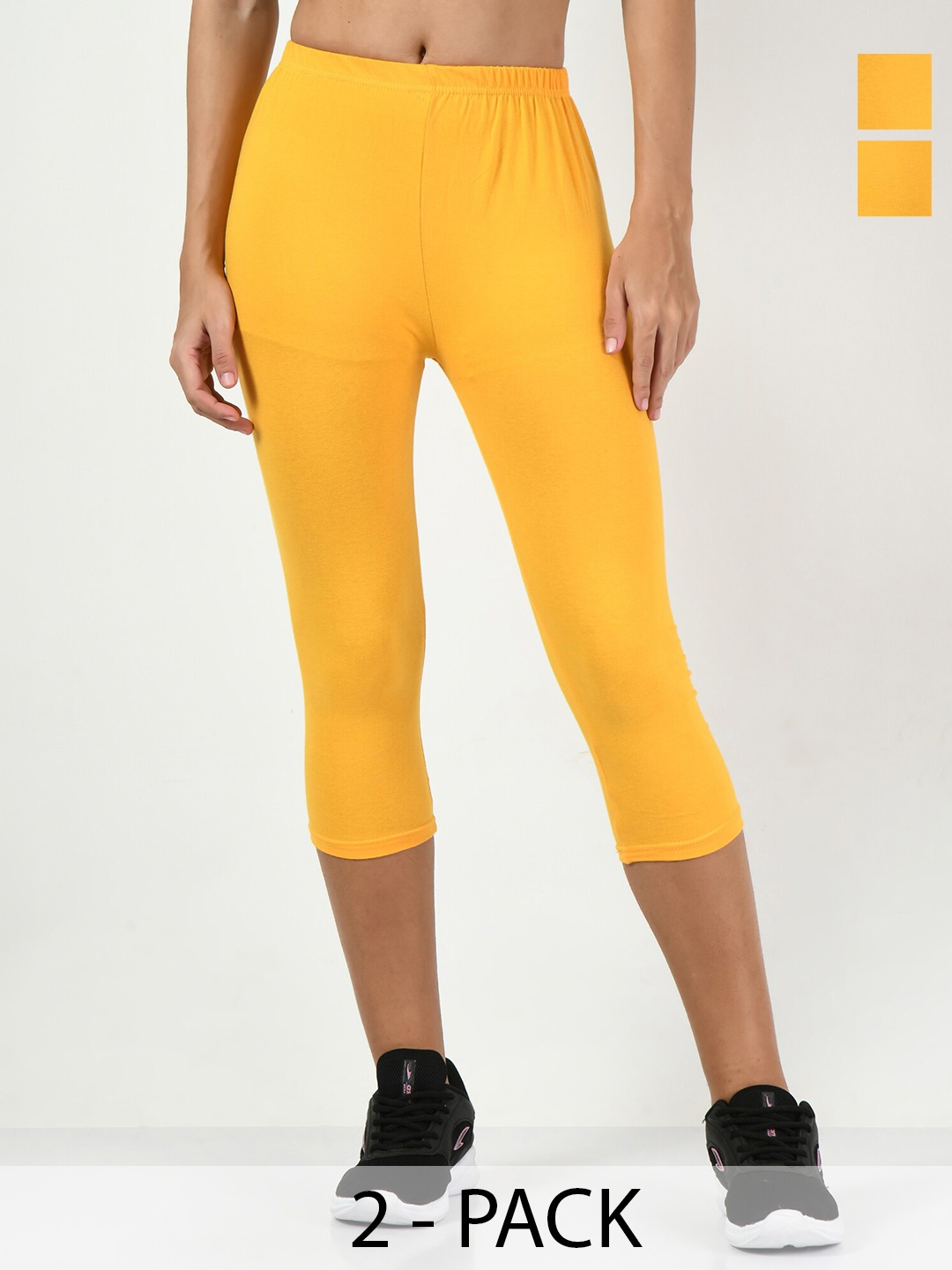 

BAESD Pack Of 2 Slim Fit High-Rise Capris, Yellow