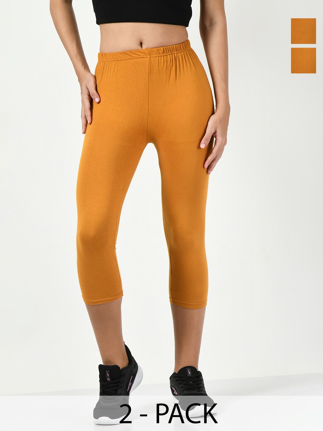 

BAESD Pack of 2 Slim Fit Capris, Mustard