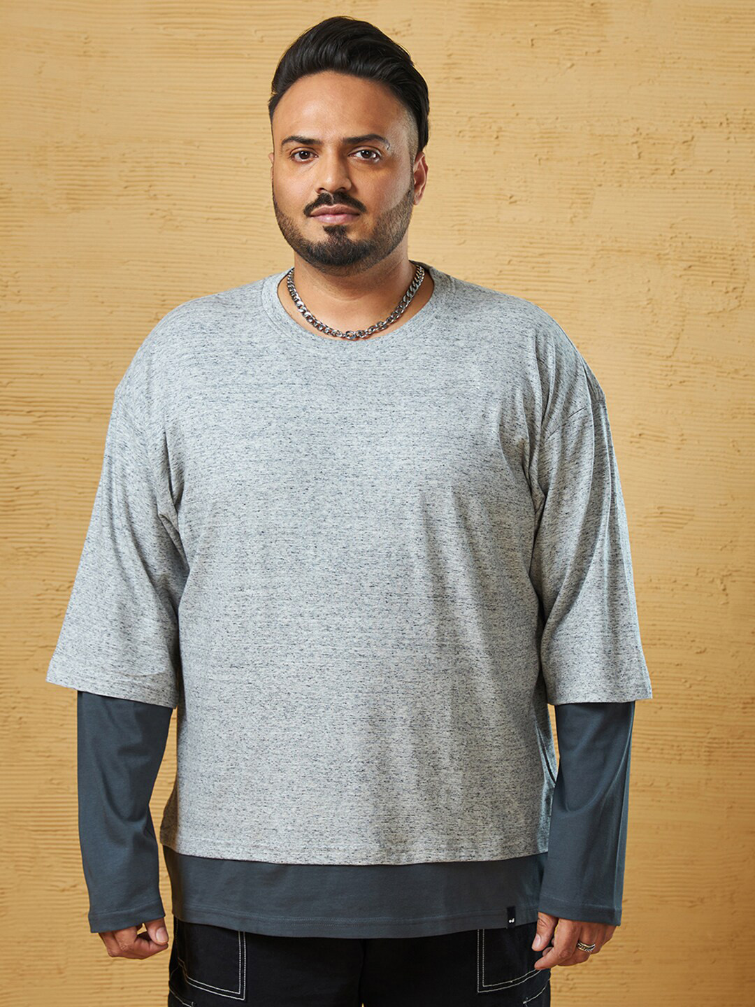 

Bewakoof Air 1.0 Men Oversized Plus Size T-shirt, Grey