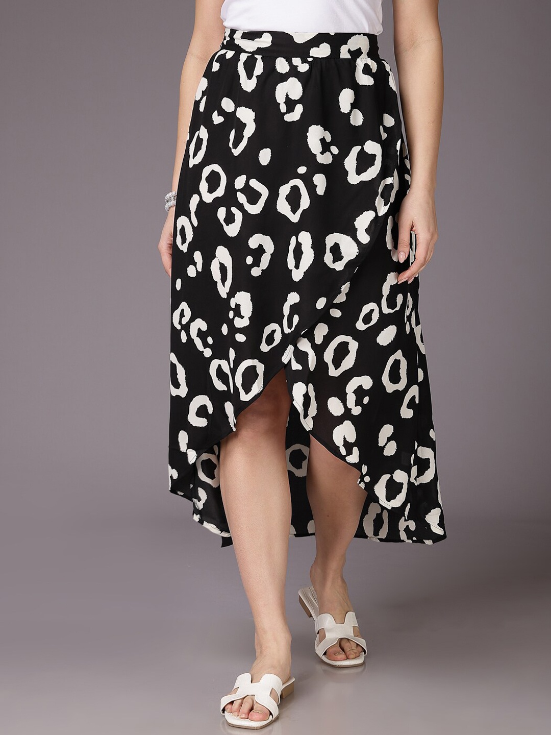 

Freehand by The Indian Garage Co Animal Printed Midi Wrap Skirt, Black