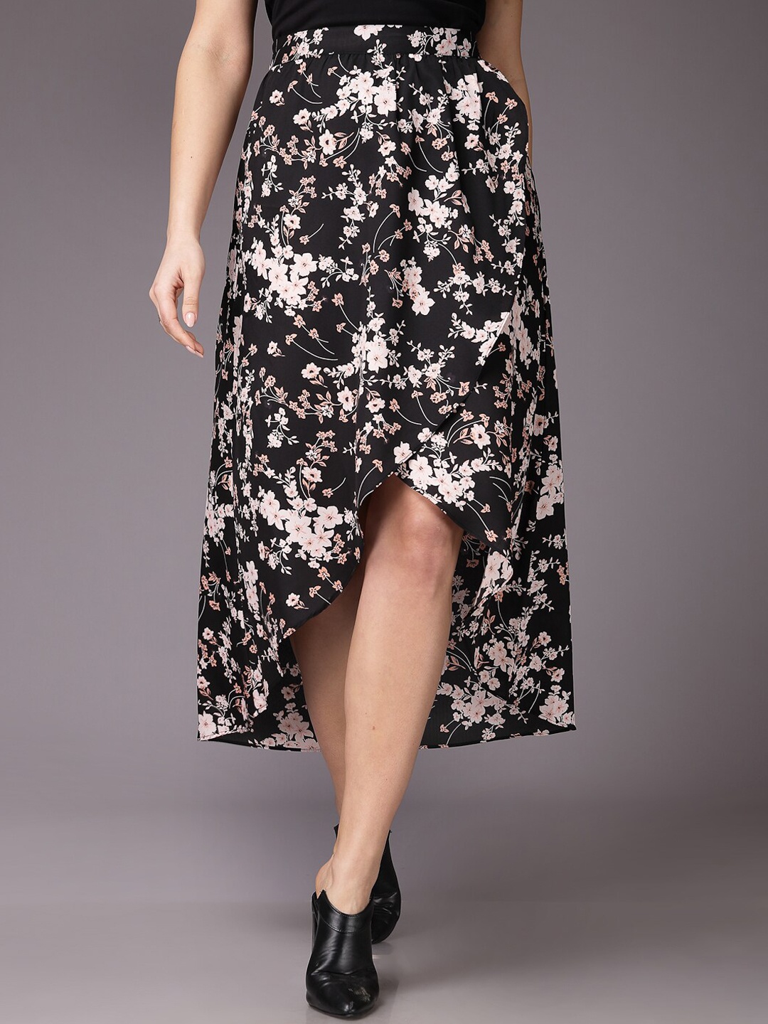 

Freehand by The Indian Garage Co Printed Flared Midi Skirt, Black