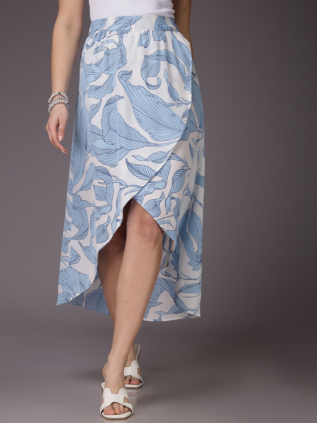 

Freehand by The Indian Garage Co Tropical Printed Midi Wrap Skirt, White