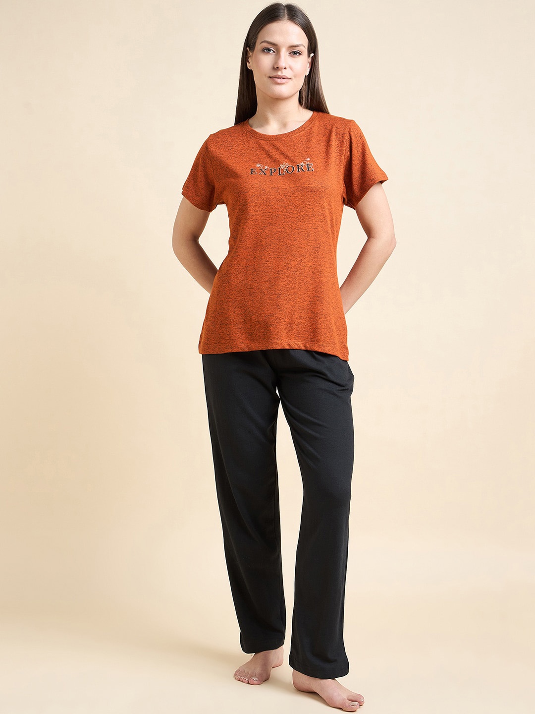 

ETC Brown Typography Printed T-shirt With Pyjamas