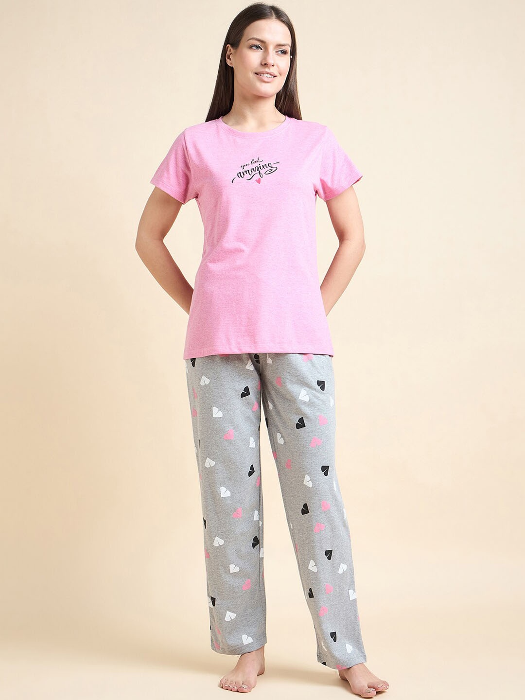 

ETC Pink Typography Printed T-shirt With Pyjamas