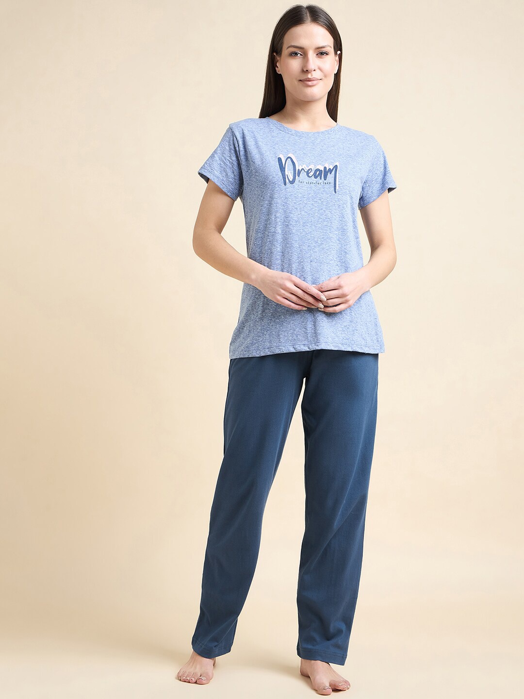 

ETC Blue Typography Printed T-shirt With Pyjamas