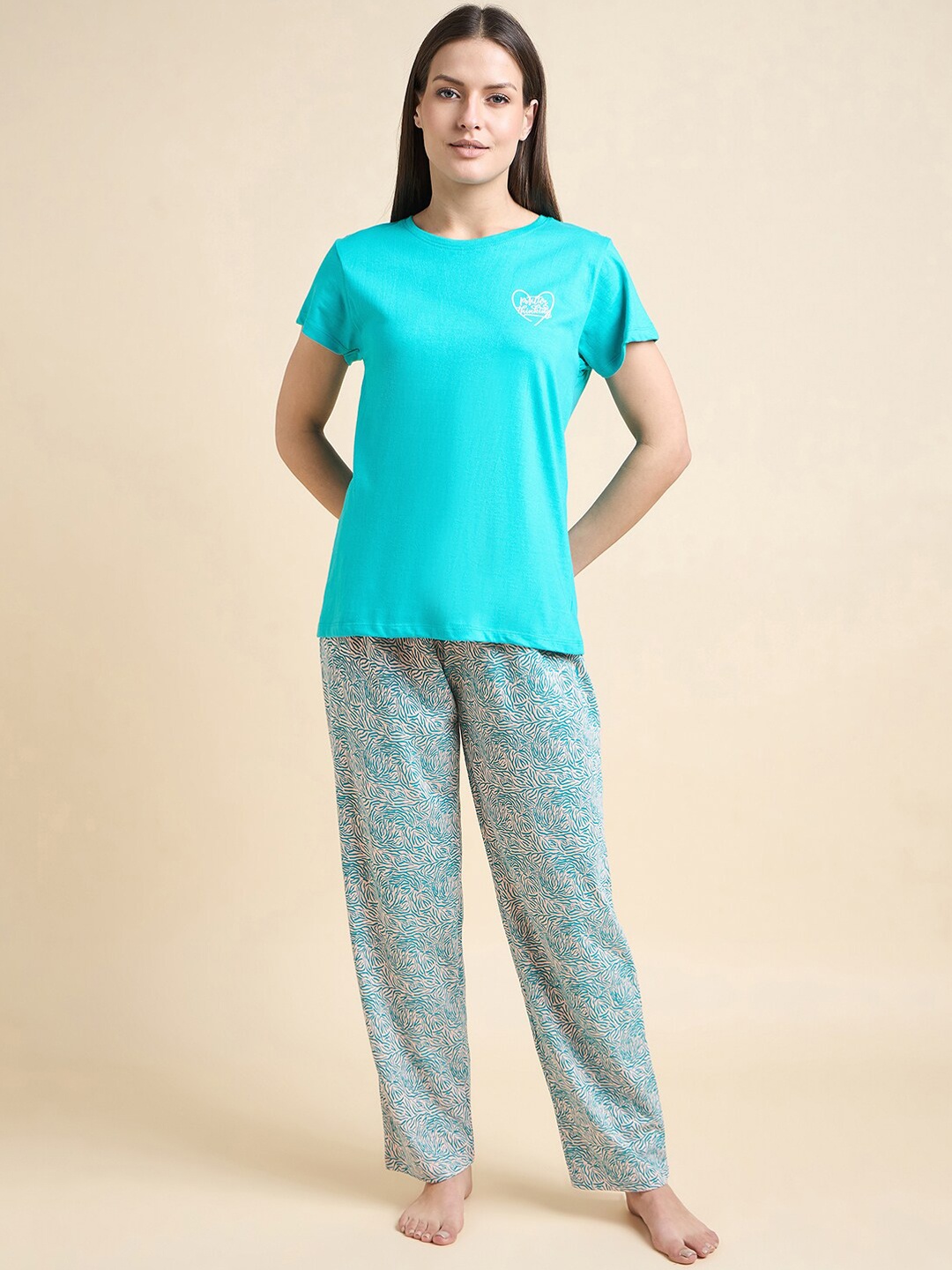 

ETC Green Abstract Printed T-shirt With Pyjamas