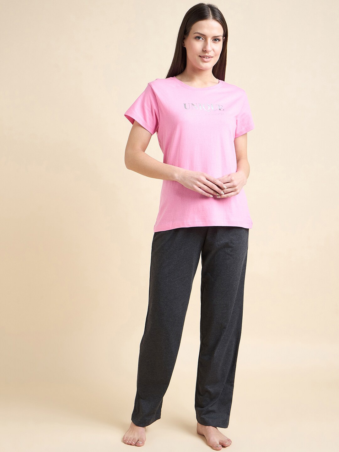 

ETC Pink Typography Printed T-shirt With Pyjamas