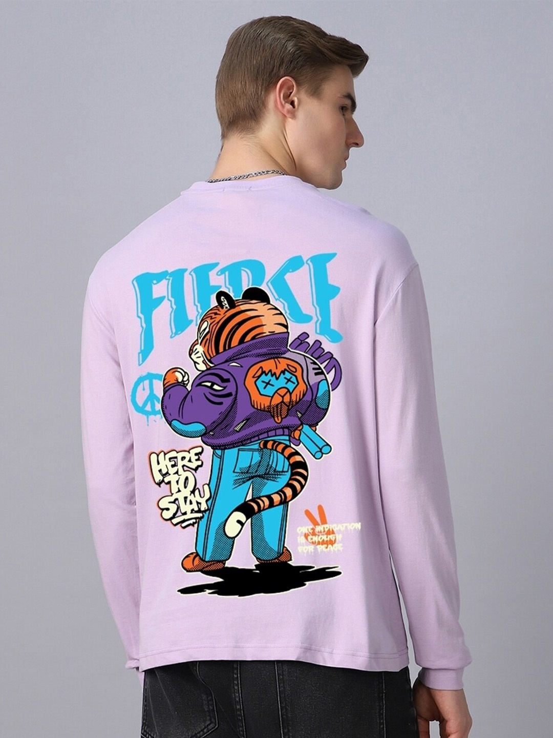 

Bewakoof Purple Fierce Printed Drop-Shoulder Sleeve Oversized Pure Cotton T-shirt