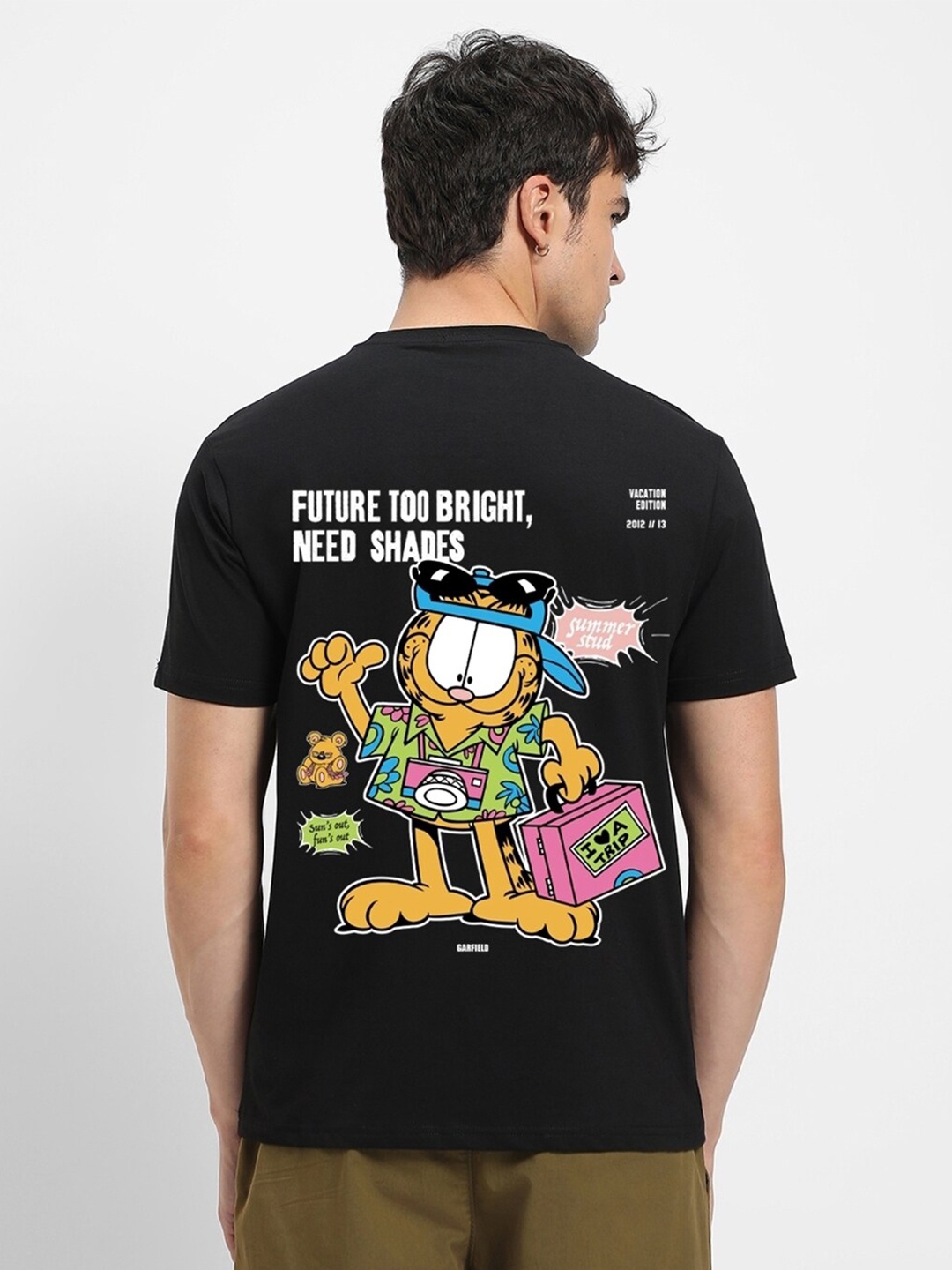 

Bewakoof Black Garfield Printed Pure Cotton T-shirt