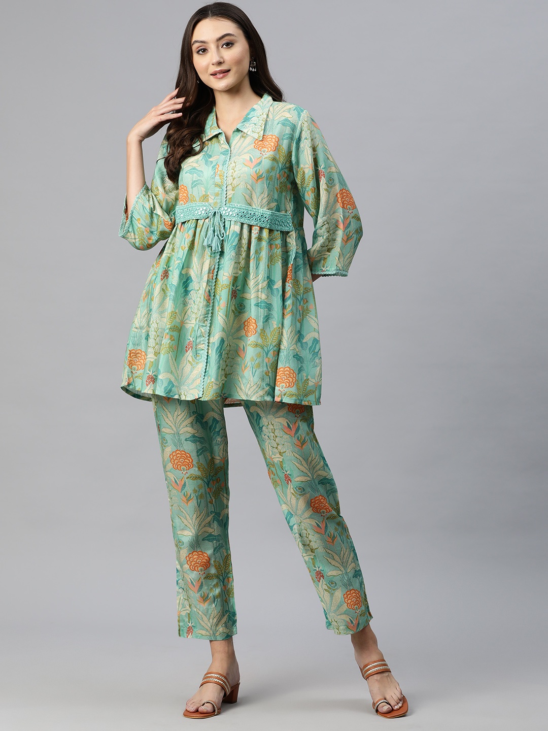 

Readiprint Fashions Women Printed Ethnic Co-Ords Set, Green