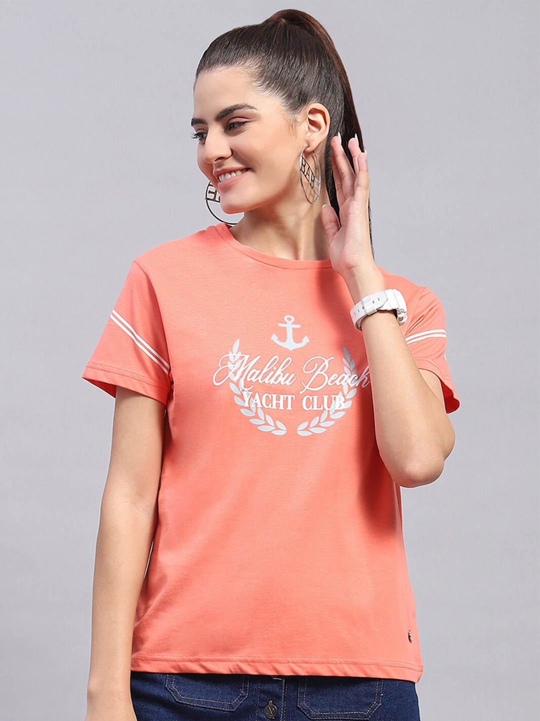 

Monte Carlo Typography Printed Pure Cotton T-shirt, Peach