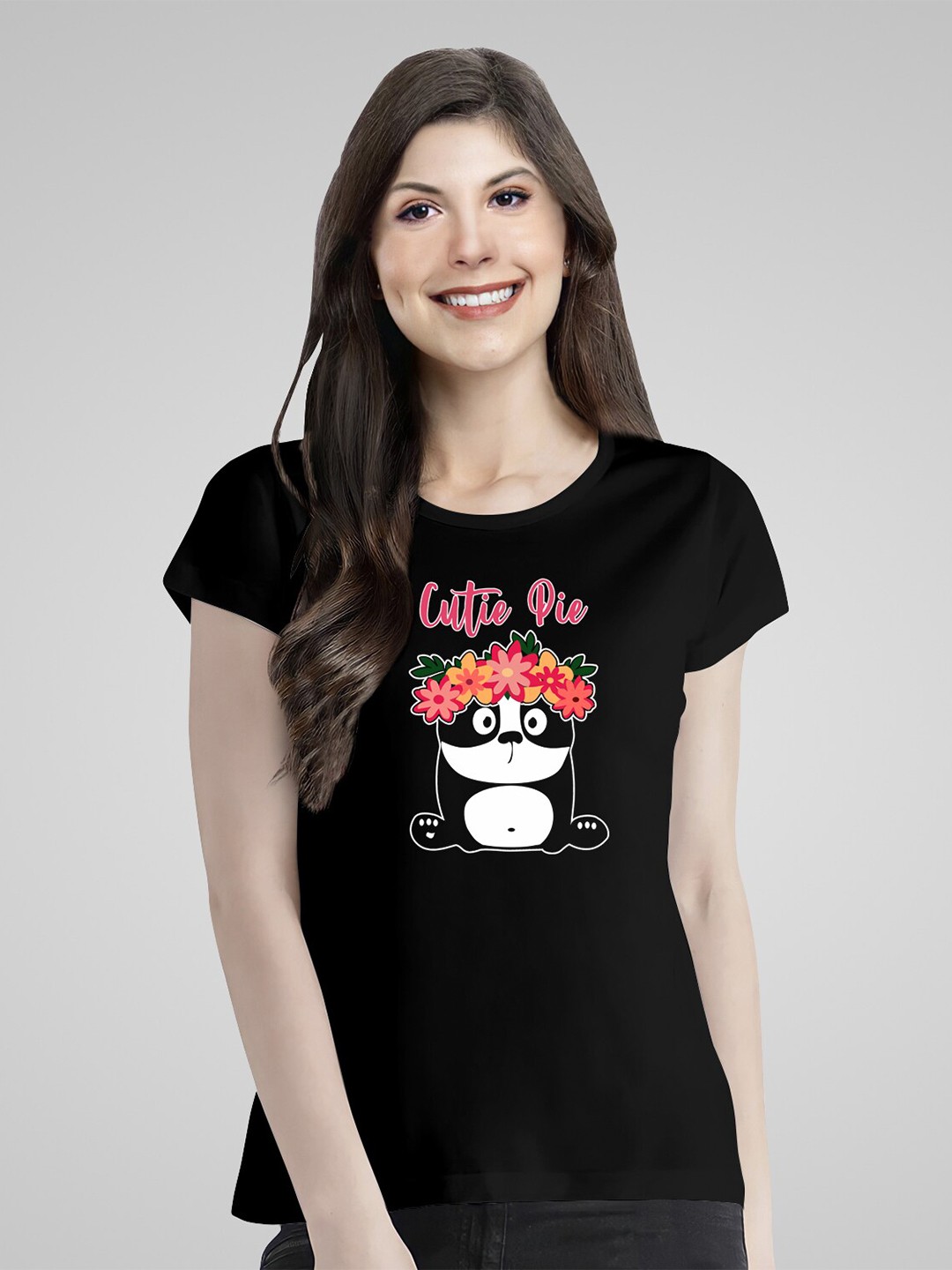 

Pootlu Panda Printed Extended Sleeves Pure Cotton T-shirt, Black