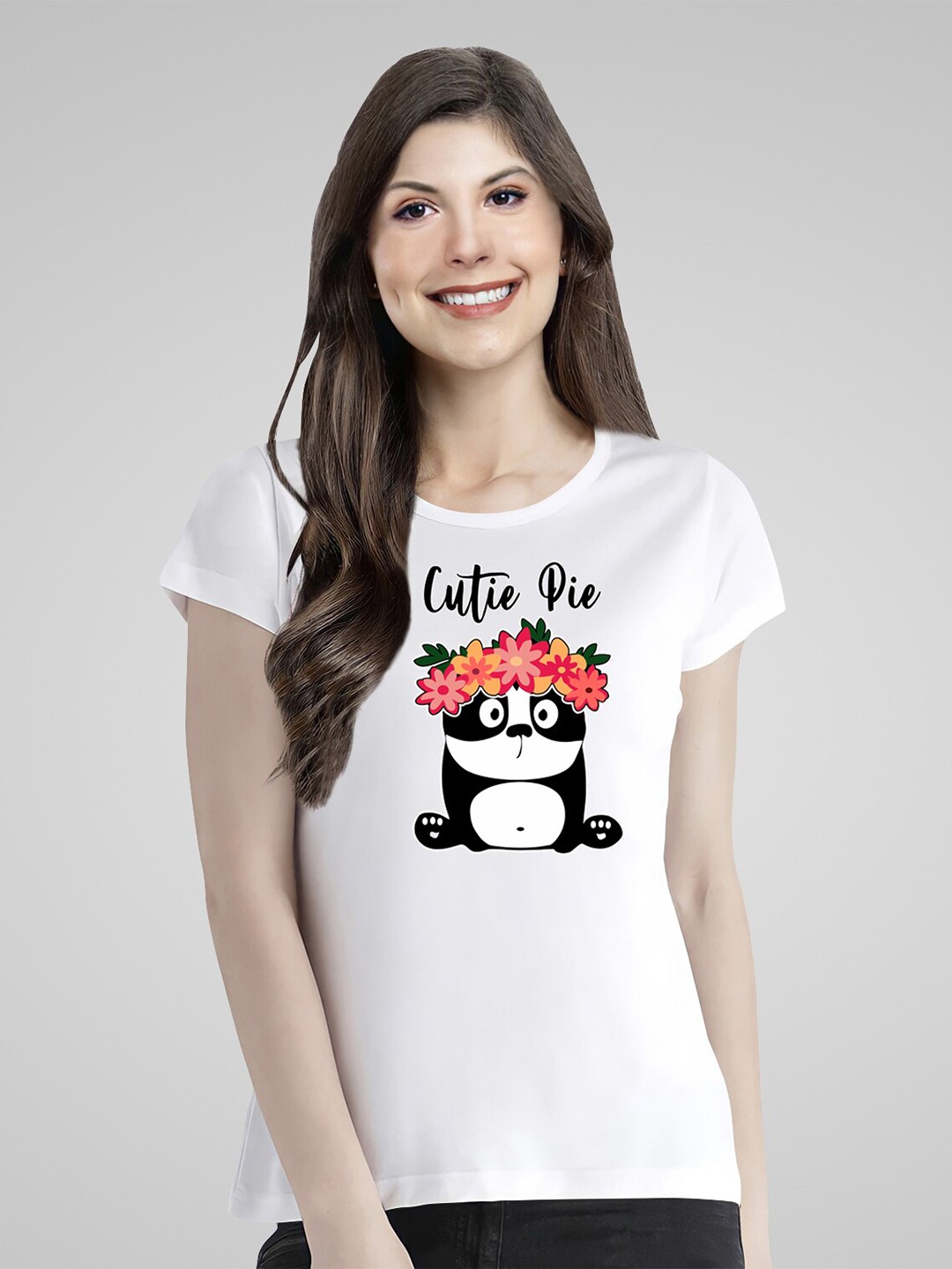 

Pootlu Panda Printed Extended Sleeves Pure Cotton T-shirt, White