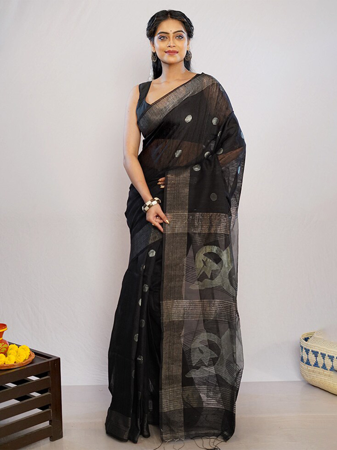 

AllSilks Woven Design Zari Pure Silk Saree, Black
