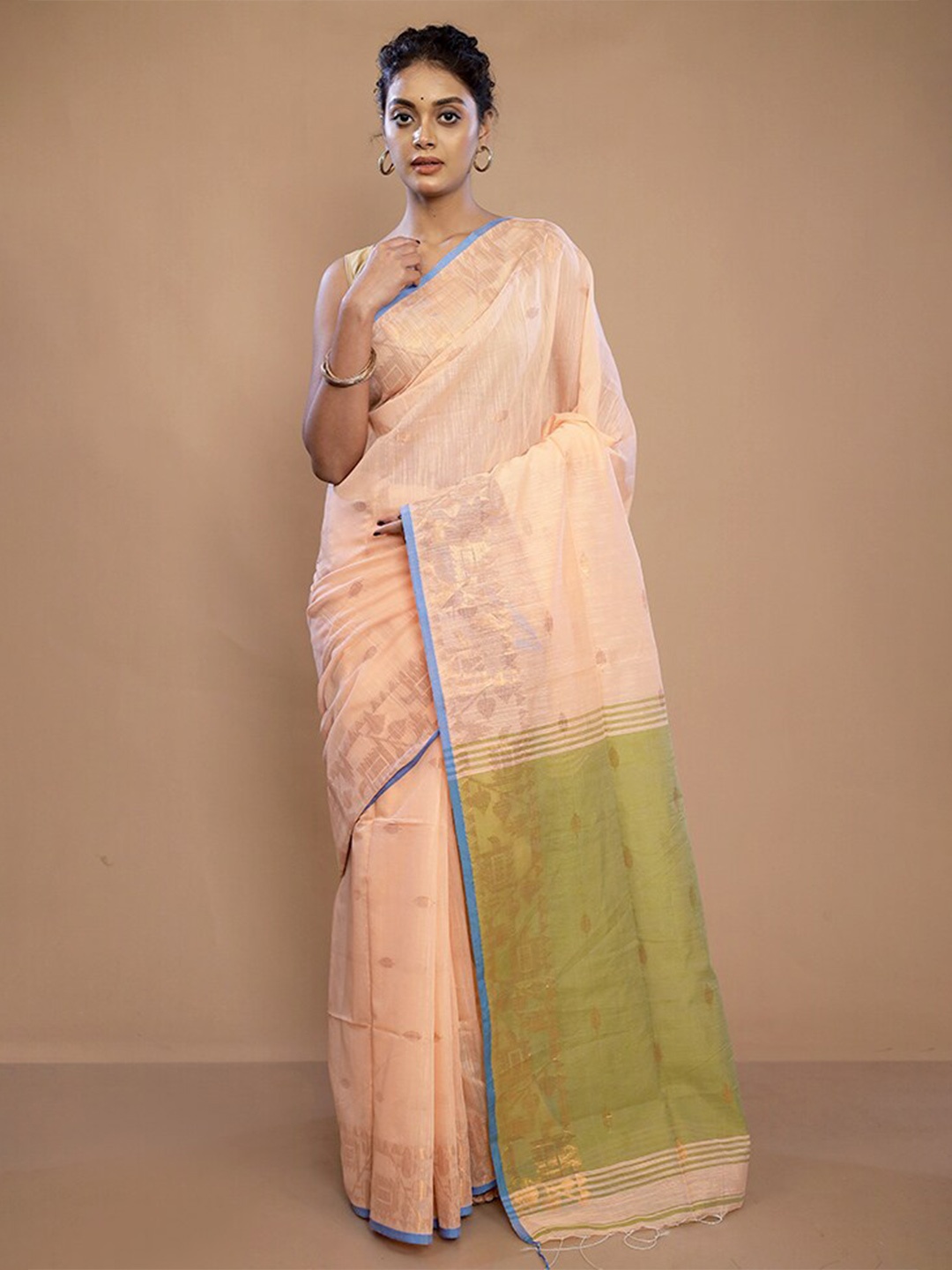 

AllSilks Ethnic Motifs Woven Design Zari Pure Silk Saree, Peach